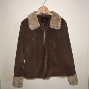 Faux sheepskin and leather suede jacket